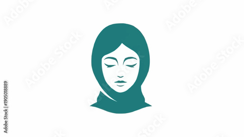 Canvas Print Woman Wearing Green Headscarf Closeup.