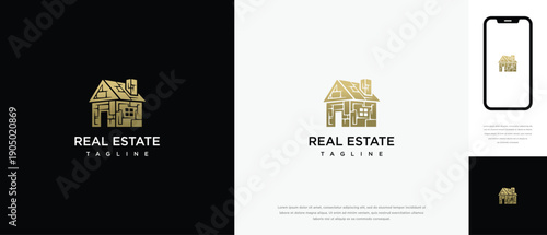 Golden Real Estate Logo Design Modern Luxury House Icon for Property Branding  Realty Business.