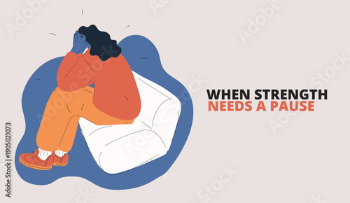 Cartoon vector illustration of a woman holding her head in her hands, symbolizing stress, sadness, and emotional overwhelm