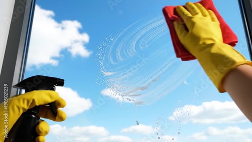 Window Cleaning on a Sunny Day, home maintenance concept