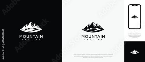 Mountain Logo Design Template - Modern Outdoor Adventure Peak Symbol Black  White Vector Icon.