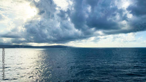 Open Sea Horizon Under Heavy Cloudy Sky