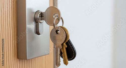 Keys Inserted Into Modern Door Lock Mechanism