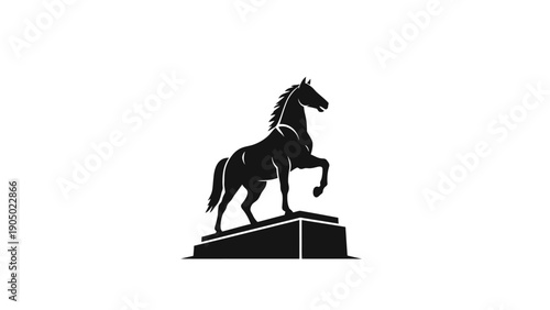 Fotografie Black Horse Statue On Pedestal.
