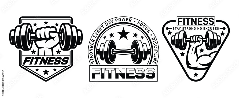 Fototapeta premium Fitness Badge Emblem Design, Professional Fitness Logo, Badge and Emblem for Gym Branding, Black and White Fitness Badge vector collection