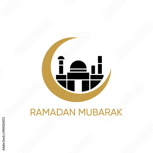 ramadan Kareem, Eid Mubarak Greeting Line icon minimal and simple vector design with beautiful Glowing Lantern and elegant crescent moon star for background and Banner