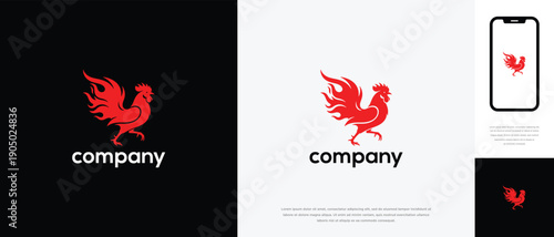 Dynamic Red Rooster Fire Logo Design - Modern Chicken Brand Symbol and App Icon.