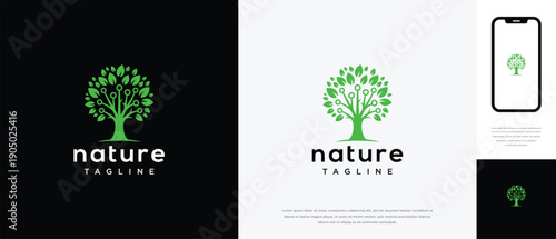 Green Tech Tree Logo Design Nature Digital  Sustainable Technology Concept.