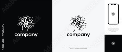Neuron Brain Logo Design Organic Network Symbol AI Technology Company Icon.