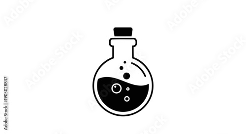 Minimalist magic potion bottle line art alchemy bubble fantasy icon vector