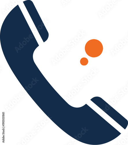 Business icon of a dark blue telephone receiver with orange bubbles, symbolizing communication and call center services