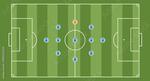 Soccer Football 4-3-3 Formation Diagram with Blue Players on Green Field