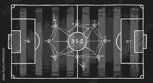 Classic Soccer Football Strategy Diagram with 3-5-2 Formation on Chalkboard Background