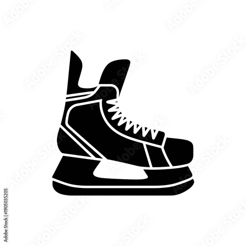 A black  silhouette of an ice skate . The sharp lines create a clean and modern design.