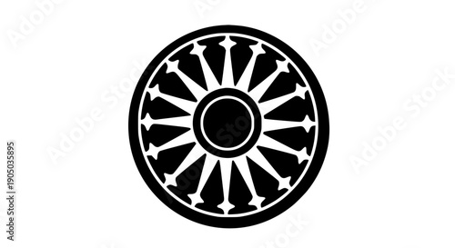 Spoked wheel icon in black silhouette representing rotation and transport