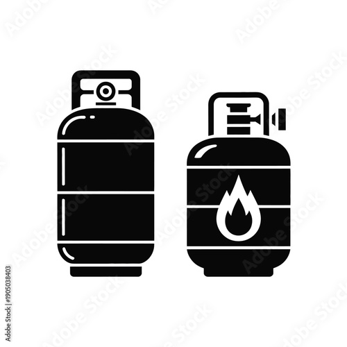 Two stylized propane tanks are shown with one featuring a flame symbol indicating heat.