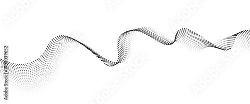 Flowing Dot Wave halftone gradient pattern on transparent background	