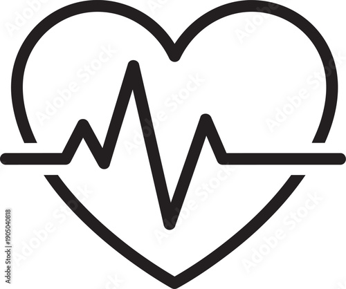 Heartbeat Icon: A simple yet impactful black and white illustration of a heartbeat within a heart shape, representing vitality, health, and life.