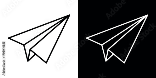 Paper plane icon in line design concept with flat Black White Background. Vector illustration.
