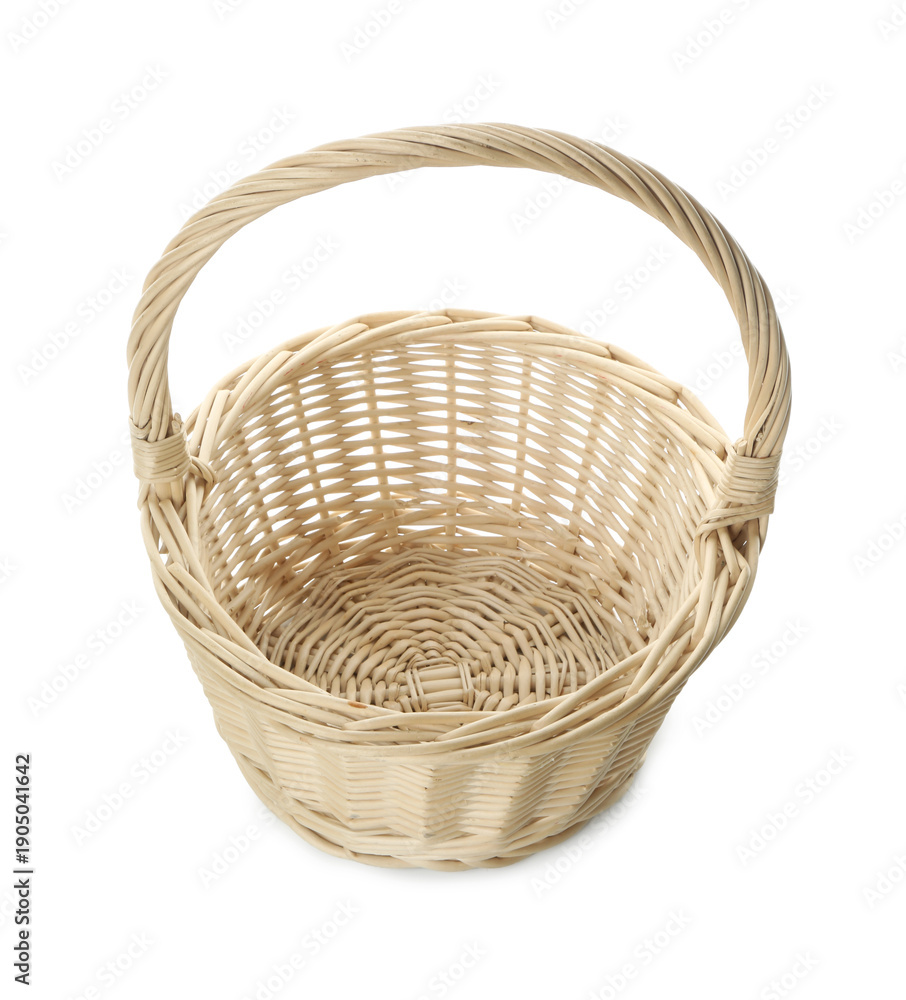Fototapeta premium One empty wicker basket isolated on white