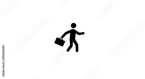 Businessman walking with briefcase in silhouette on white background