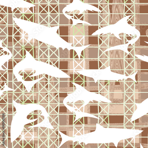 white shark with brown background seamless pattern design vector suitable for textile and fabric purpose