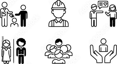 inclusion social equity icons, set icon such as help or support employee, people safety