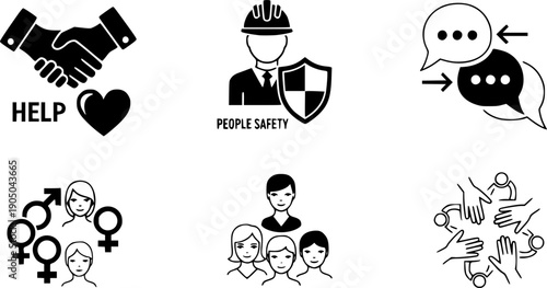 inclusion social equity icons, set icon such as help or support employee, people safety