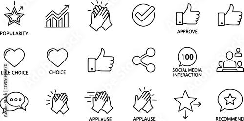 set icons of popularity, applaud, approve, like choice, social media