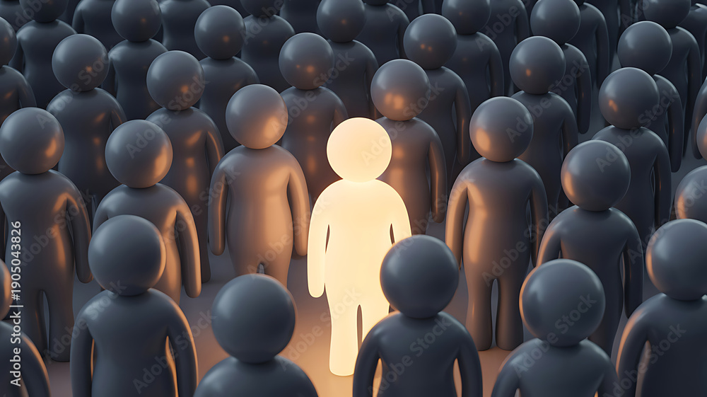 Obraz premium Glowing individual standing out in a crowd of people