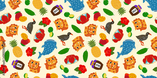 沖縄イメージイラストのシームレス背景画像。（Seamless background image of Okinawa image illustration.）
