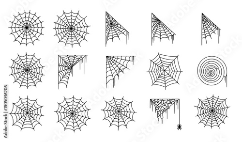 Spider Web Doodle Icon Set Hand Drawn Cobweb Outline Vector Clipart Collection