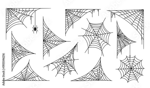 Hand Drawn Spider Web Doodle Set Cobweb Outline Halloween Vector Clipart