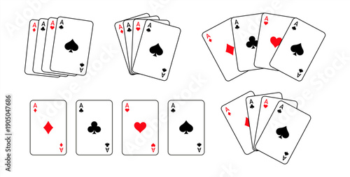 Set of playing cards fans. Ace of Spades, Hearts, Diamonds and Clubs, various provisions.