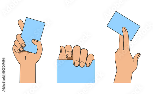 Female hand with blank cards, isolate on white background, simple illustration, flat style, minimalism, sticker