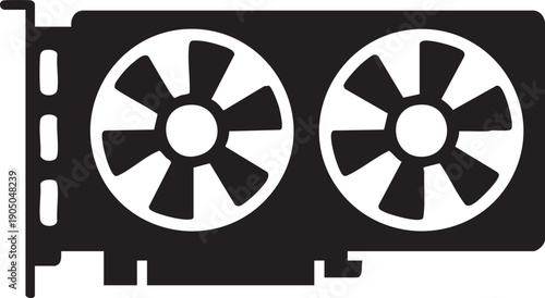 Dual Fan GPU Graphics Card Hardware Silhouettes on White Background