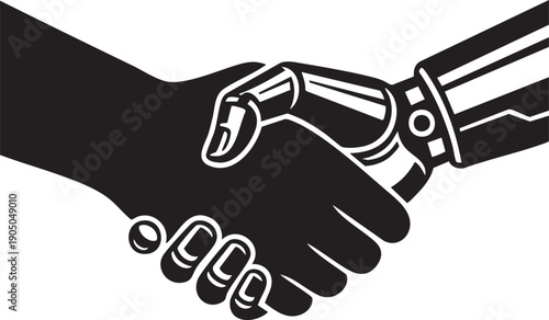 Human and Robot Handshake Silhouette Partnership Illustration
