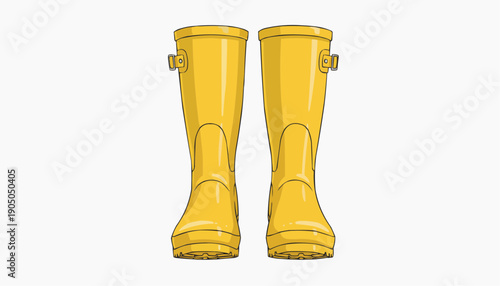 A vector illustration of a pair of bright yellow rain boots on a white background