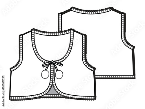 Kids waistcoat vector template technical illustration.