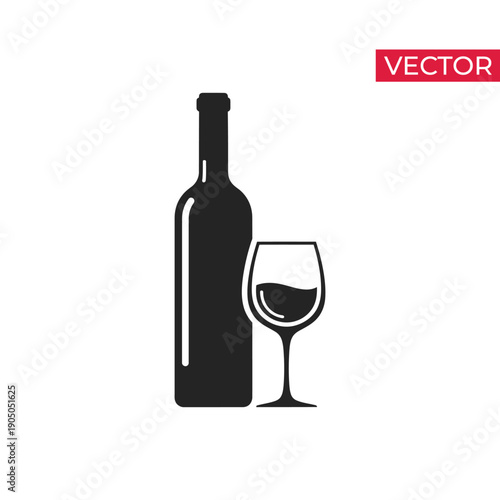 Wine bottle and glass silhouette illustration.