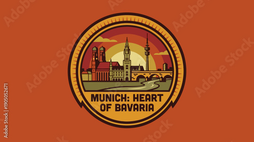 Munich Heart of Bavaria Cityscape Travel Emblem Graphic Design Illustration