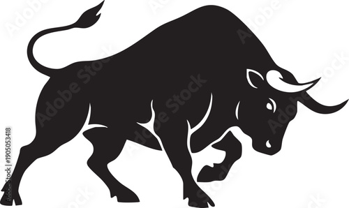 Bull Market Growth Charging Animal Silhouettes on White Background