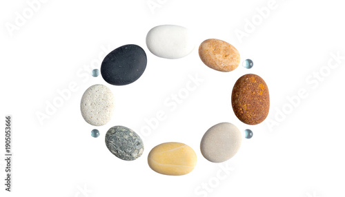 Oval stone bracelet, colorful pebbles on black background, viewed from above