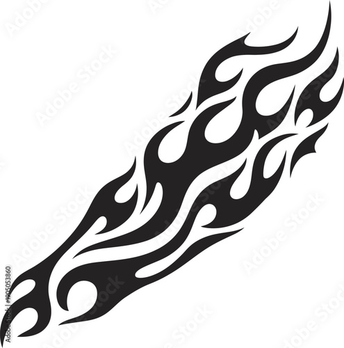 Tribal arm tattoo pattern with flowing black flame shapes