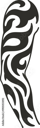 Vertical tribal arm tattoo stripe with modern abstract curves