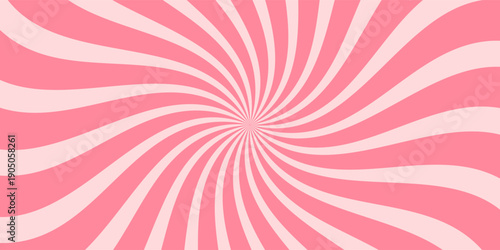 Candy color sunburst background. Abstract pink cream sunbeams design wallpaper. Colorful spinning lines for template, banner, poster, flyer. Sweet rotating cartoon swirl or whirlpool. Vector backdrop
