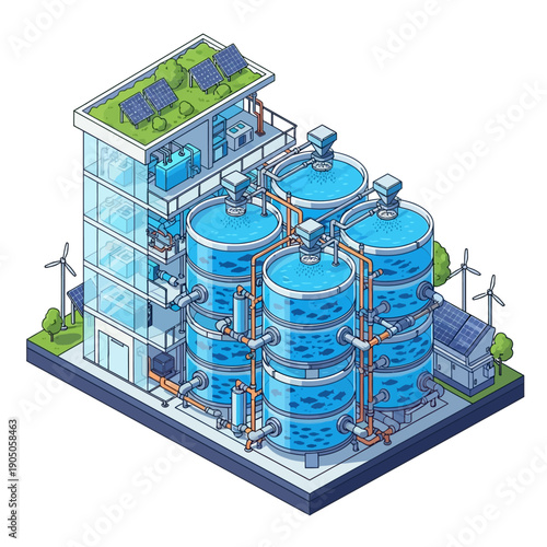 Sustainable Aquaculture Fish Farm with Green Building and Renewable Energy.