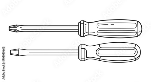 Two screwdrivers with different tip types illustrated in black and white.