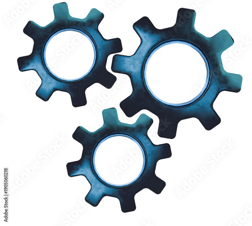 Realistic Metal Gears on Transparent Background, 3D Render. Glossy 3D gear settings icon, isolated on a transparent background
