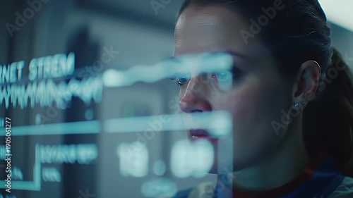 Woman works on a screen.